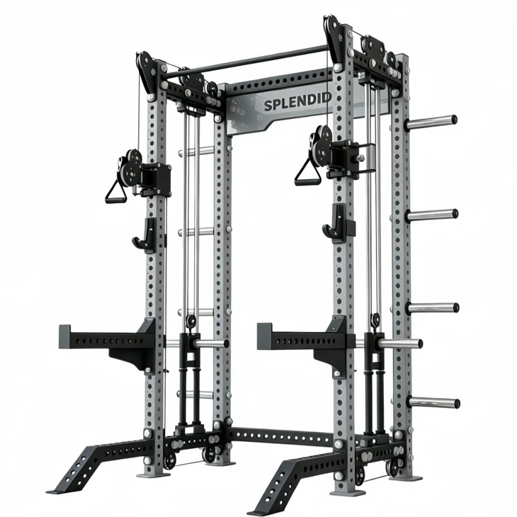Commercial Heavy-Duty Power Rack With Dual Pulley System